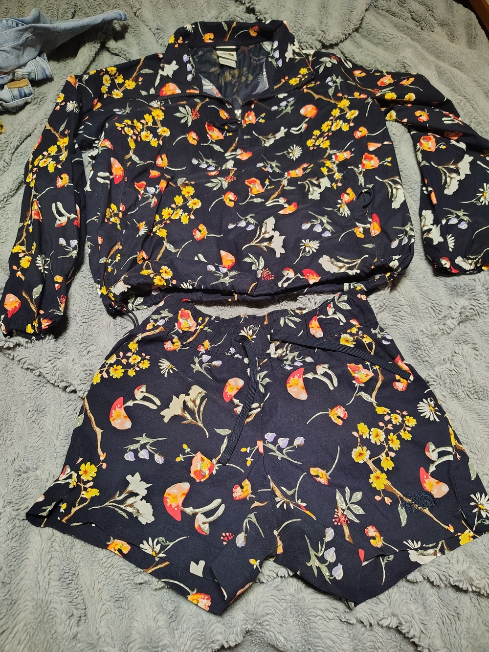 The North Face Black Floral Two-Piece Set with Yellow & Red Accents